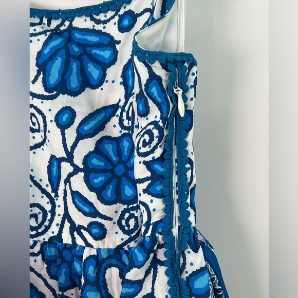 Current Air Blue and White Floral Midi Dress Crochet Accent Belted Pockets Small - Picture 8 of 14